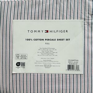 Tommy Hilfiger 100% Cotton Percale Sheet Set - Full, Red and Blue Stripes
